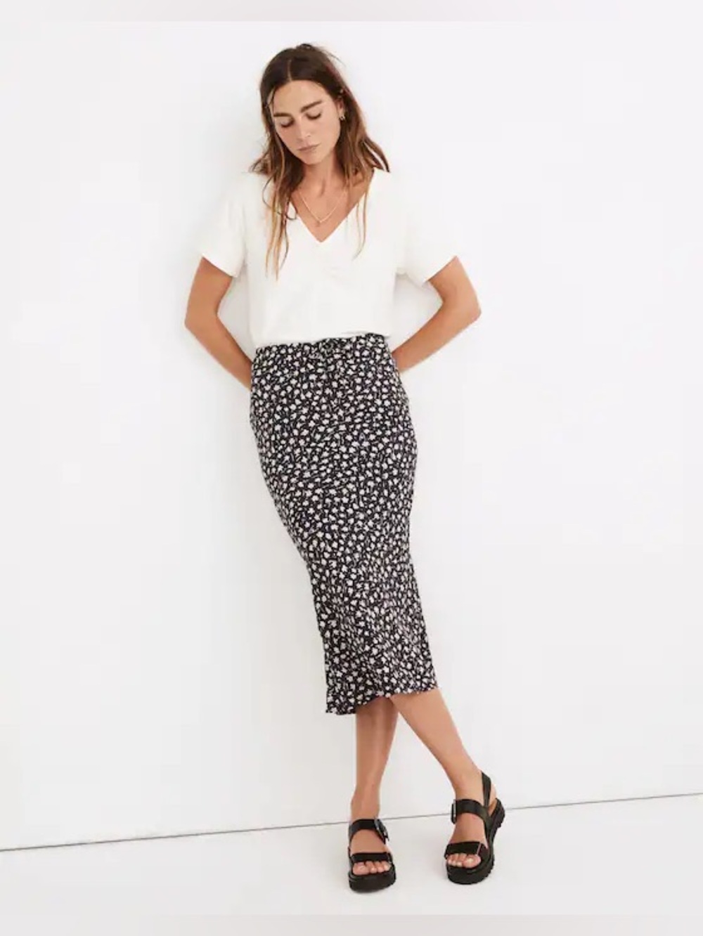 Madewell Drawstring Midi Slip Skirt in Sweet Floral Sz 16
